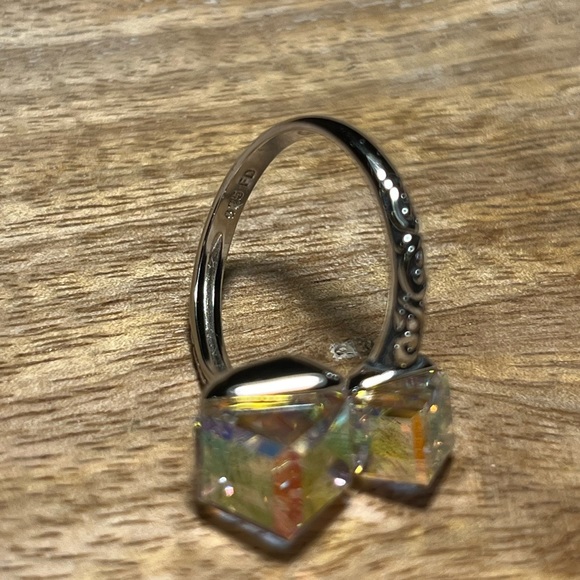 *SOLD* Iridescent Glass Crystal Cubes 925 Sterling Silver Bypass Ring - Picture 10 of 17